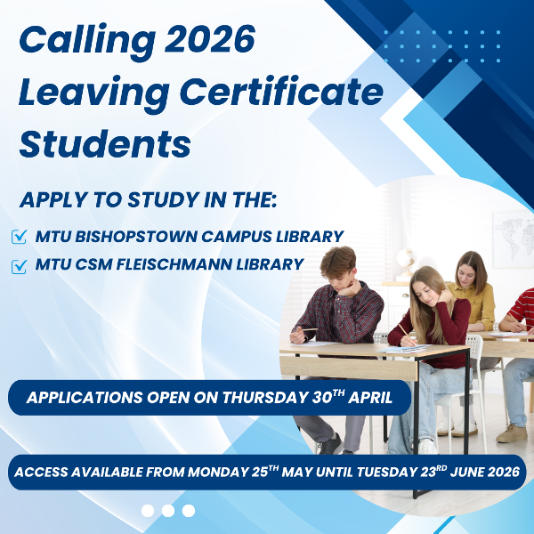 2026 Leaving Certificate Library Study Access - Applications Open On Thursday 30th April 
