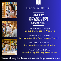 Library Information Sessions for Students - This October